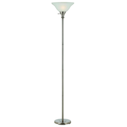 71" Nickel Torchiere Floor Lamp With Clear Frosted Glass Dome Shade HomeRoots