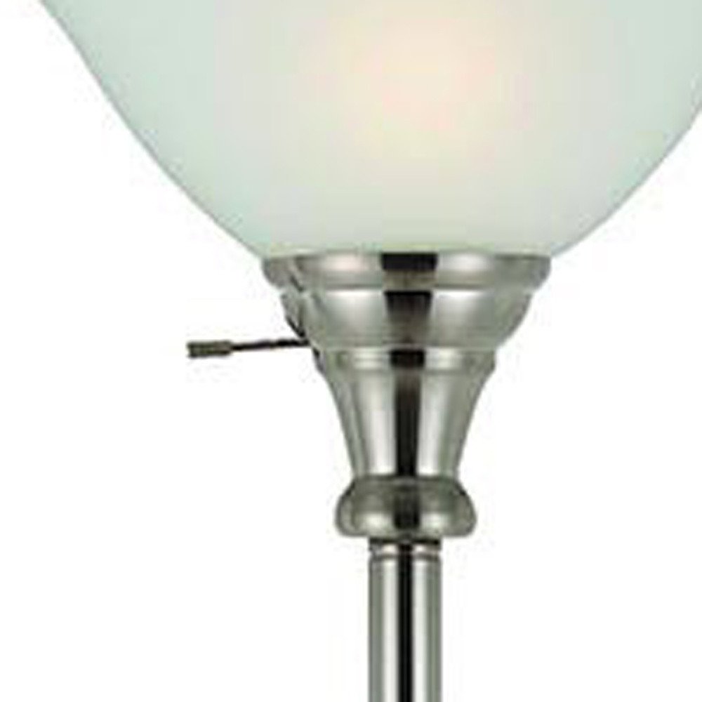 71" Nickel Torchiere Floor Lamp With Clear Frosted Glass Dome Shade HomeRoots