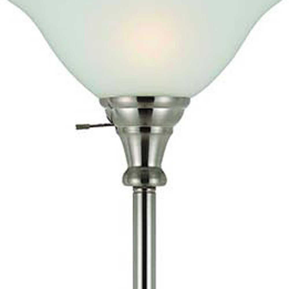 71" Nickel Torchiere Floor Lamp With Clear Frosted Glass Dome Shade HomeRoots
