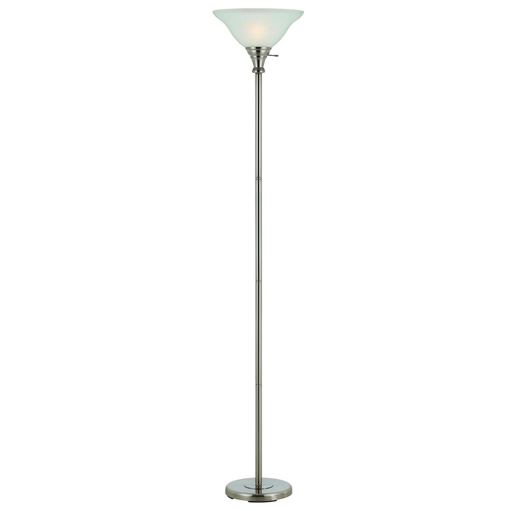 71" Nickel Torchiere Floor Lamp With Clear Frosted Glass Dome Shade HomeRoots