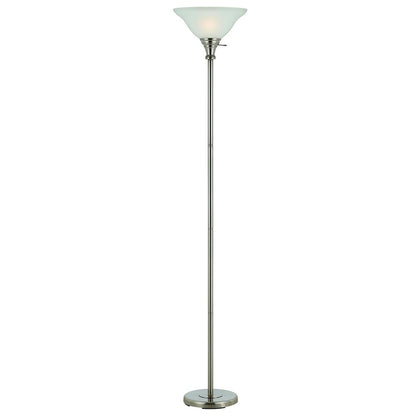 71" Nickel Torchiere Floor Lamp With Clear Frosted Glass Dome Shade HomeRoots
