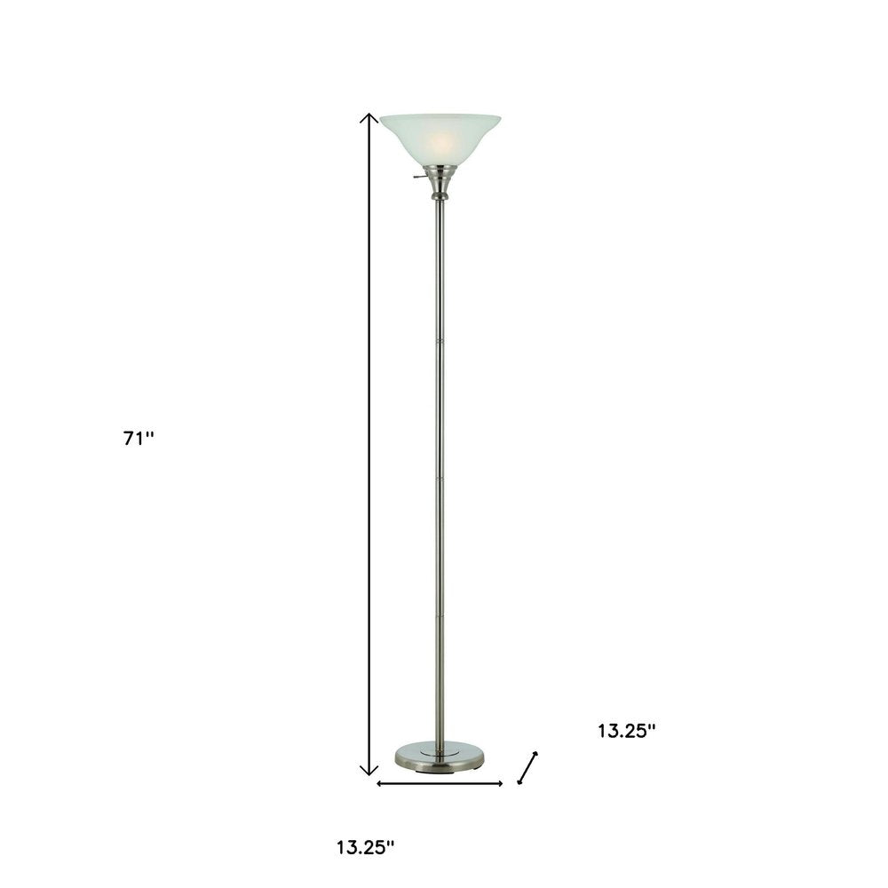 71" Nickel Torchiere Floor Lamp With Clear Frosted Glass Dome Shade HomeRoots