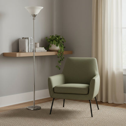 71" Nickel Torchiere Floor Lamp With Clear Frosted Glass Dome Shade HomeRoots