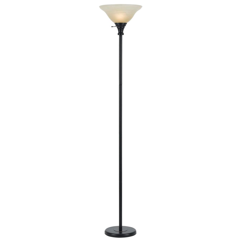 71" Bronze Torchiere Floor Lamp With Beige Frosted Glass Dome Shade HomeRoots