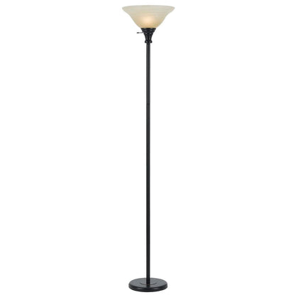 71" Bronze Torchiere Floor Lamp With Beige Frosted Glass Dome Shade HomeRoots