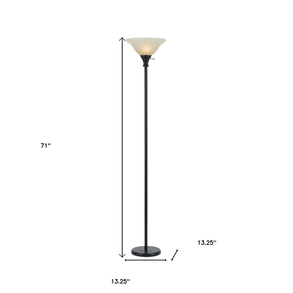 71" Bronze Torchiere Floor Lamp With Beige Frosted Glass Dome Shade HomeRoots
