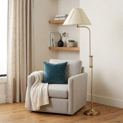 68" Bronze Adjustable Traditional Shaped Floor Lamp With Beige Empire Shade HomeRoots