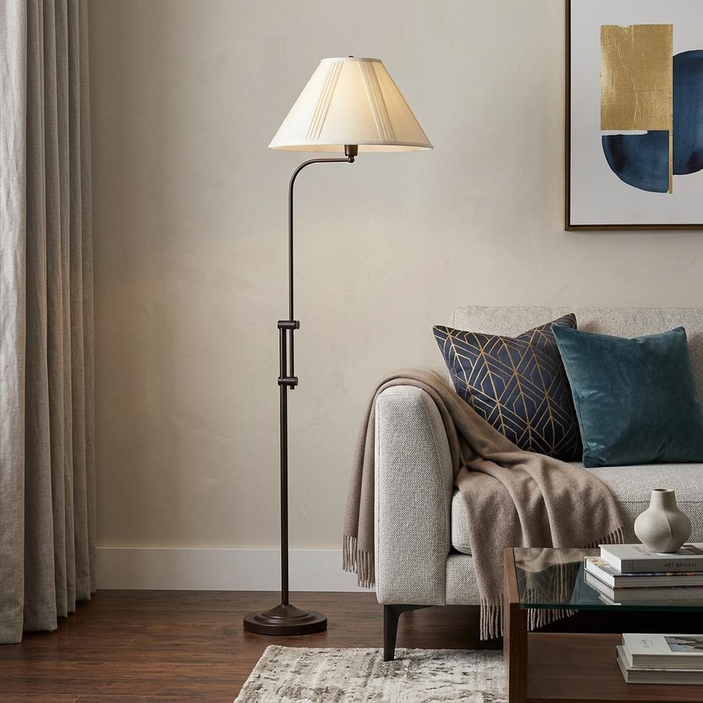 68" Bronze Adjustable Traditional Shaped Floor Lamp With Beige Empire Shade HomeRoots