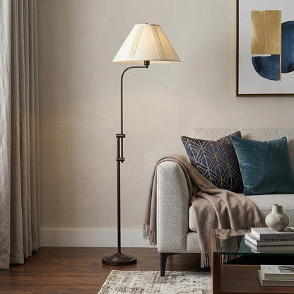 68" Bronze Adjustable Traditional Shaped Floor Lamp With Beige Empire Shade HomeRoots