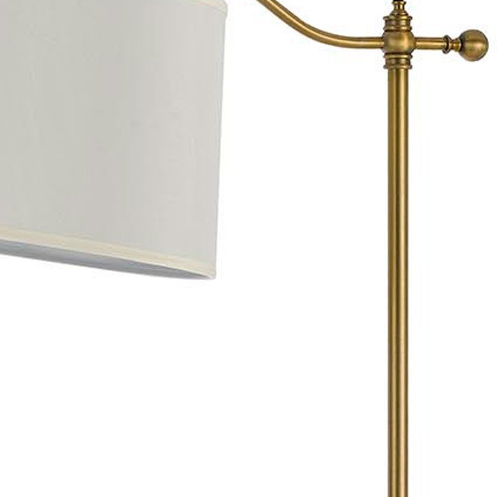 63" Bronze Adjustable Height Swing Arm Floor Lamp With White Fabric Shade HomeRoots