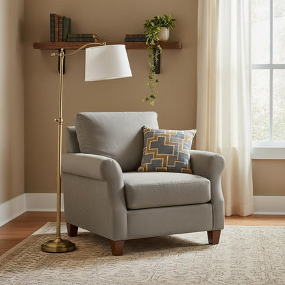 63" Bronze Adjustable Height Swing Arm Floor Lamp With White Fabric Shade HomeRoots