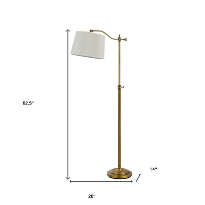 63" Bronze Adjustable Height Swing Arm Floor Lamp With White Fabric Shade HomeRoots
