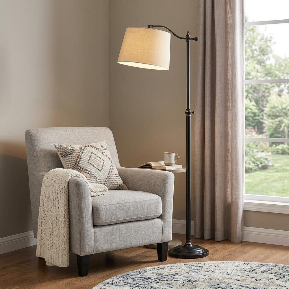 63" Bronze Metal Adjustable Floor Lamp With Tan Paper Square Shade HomeRoots