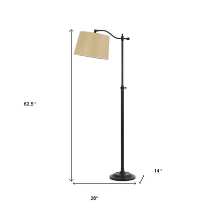 63" Bronze Metal Adjustable Floor Lamp With Tan Paper Square Shade HomeRoots