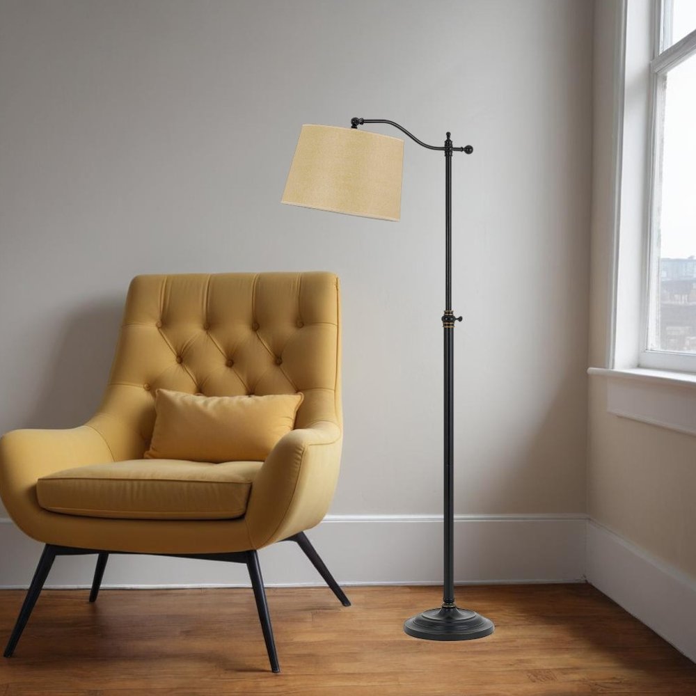 63" Bronze Metal Adjustable Floor Lamp With Tan Paper Square Shade HomeRoots