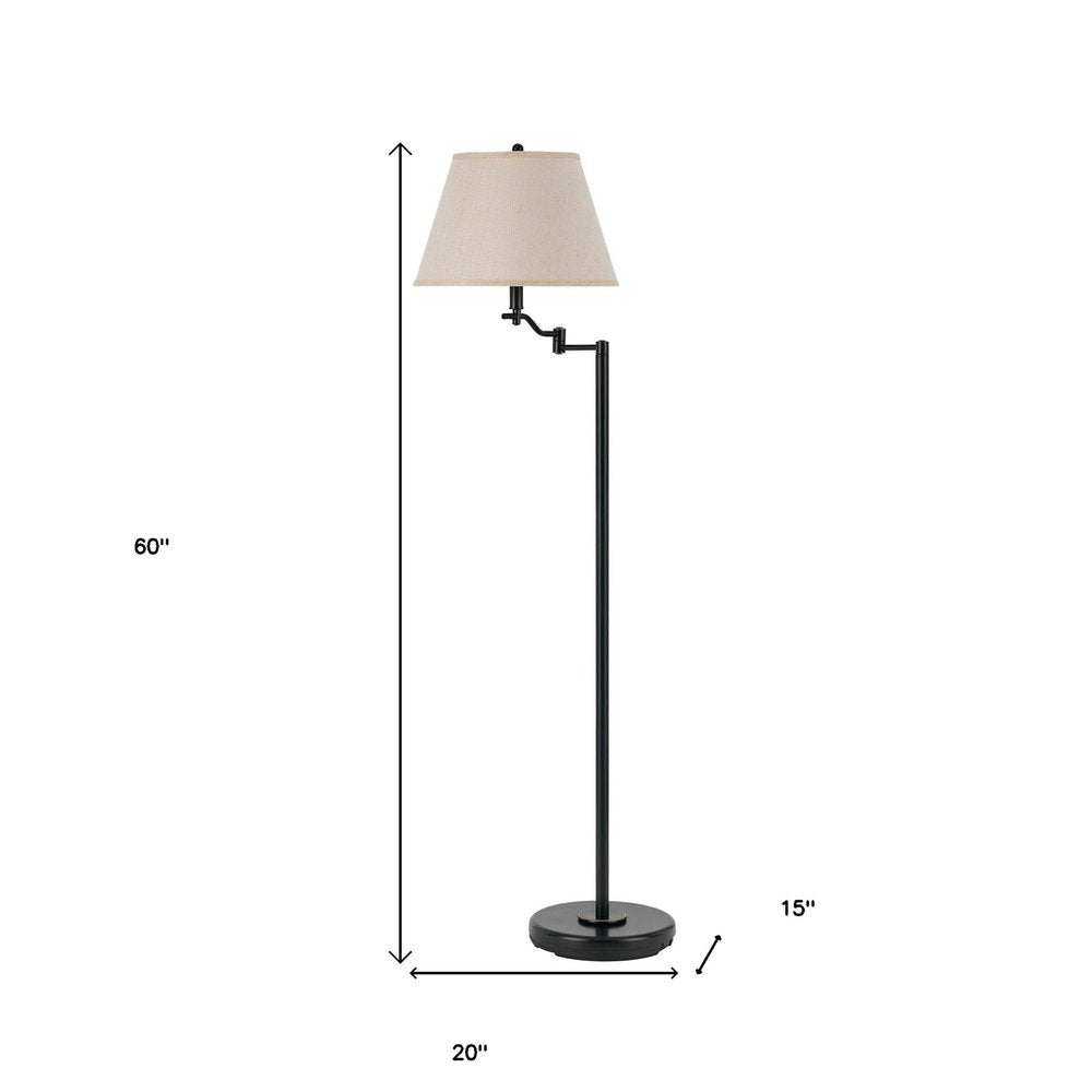 60" Bronze Swing Arm Floor Lamp With Beige Fabric Empire Shade — view 5