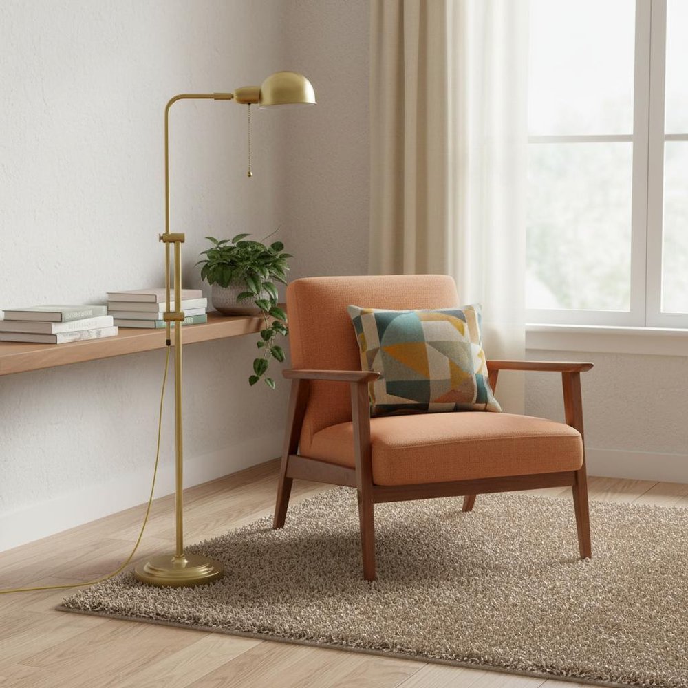 58" Brass Adjustable Floor Lamp With Bronze Dome Shade — view 7