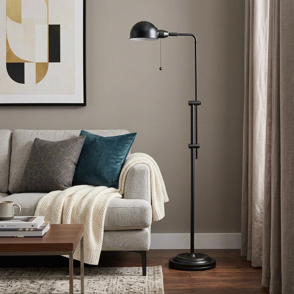 58" Bronze Adjustable Traditional Shaped Floor Lamp With Bronze Dome Shade HomeRoots