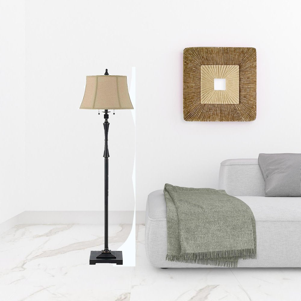 61" Bronze Two Light Traditional Shaped Floor Lamp With Brown Square Shade HomeRoots