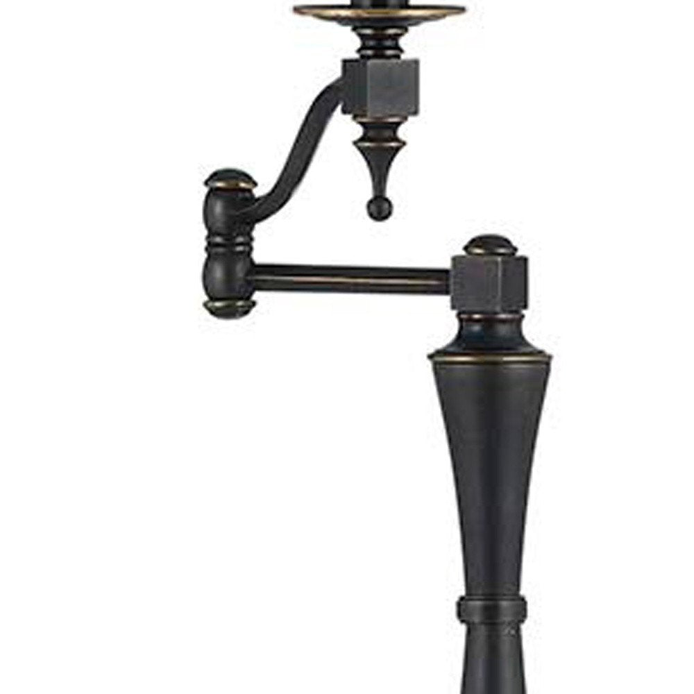 61" Bronze Swing Arm Floor Lamp With Brown Square Shade HomeRoots