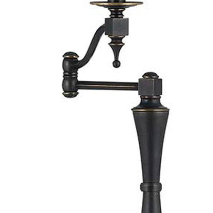 61" Bronze Swing Arm Floor Lamp With Brown Square Shade HomeRoots