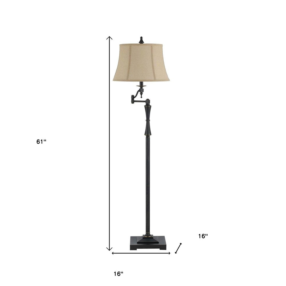 61" Bronze Swing Arm Floor Lamp With Brown Square Shade — view 5