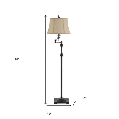 61" Bronze Swing Arm Floor Lamp With Brown Square Shade HomeRoots
