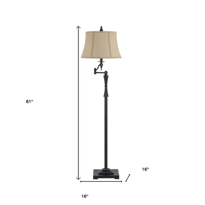 61" Bronze Swing Arm Floor Lamp With Brown Square Shade