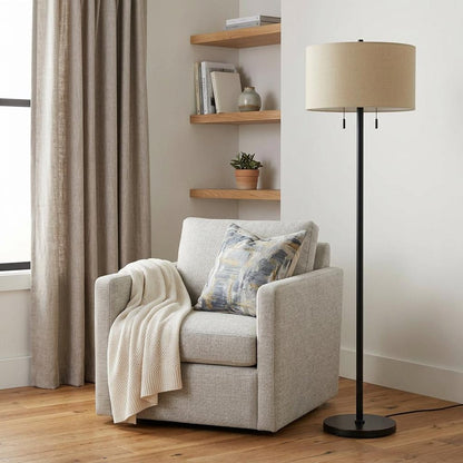 59" Bronze Two Light Traditional Shaped Floor Lamp With Brown Rectangular Shade HomeRoots