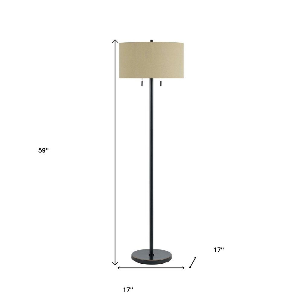 59" Bronze Two Light Traditional Shaped Floor Lamp With Brown Rectangular Shade HomeRoots