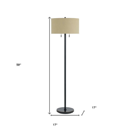 59" Bronze Two Light Traditional Shaped Floor Lamp With Brown Rectangular Shade HomeRoots