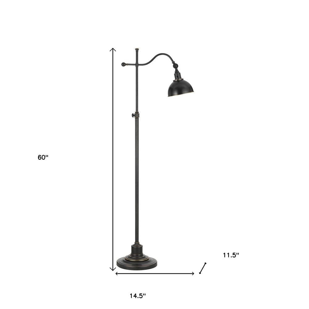 60" Bronze Adjustable Traditional Shaped Floor Lamp With Black Dome Shade HomeRoots