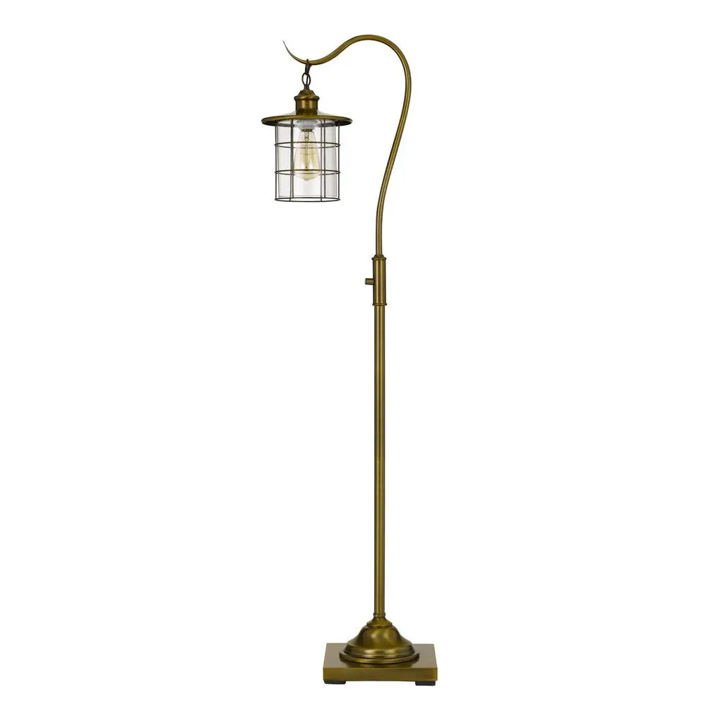 60" Brass Traditional Shaped Floor Lamp With Bronze Transparent Glass Drum Shade HomeRoots