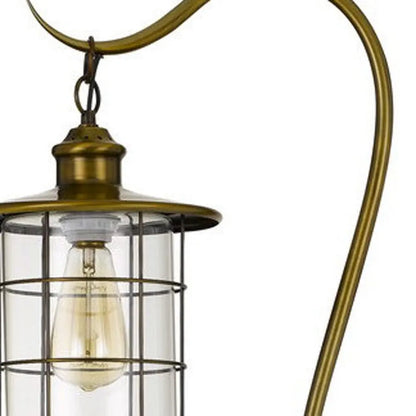 60" Brass Traditional Shaped Floor Lamp With Bronze Transparent Glass Drum Shade HomeRoots