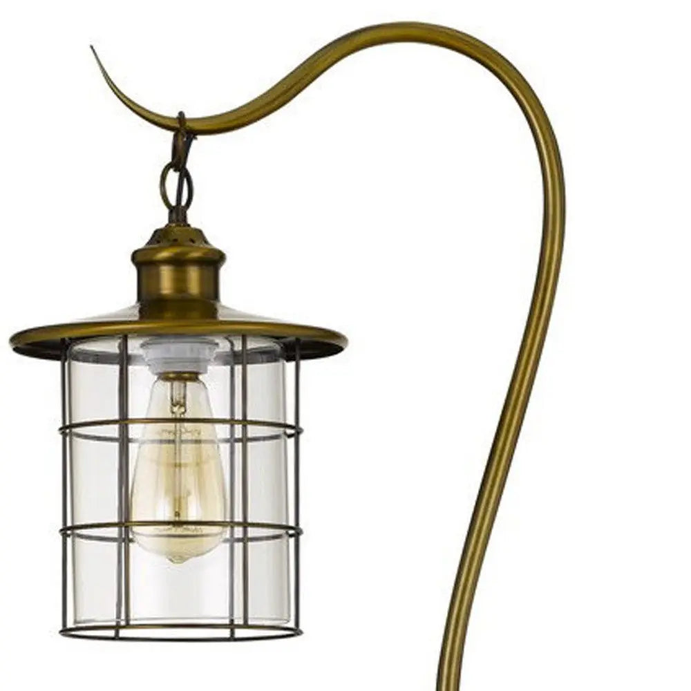 60" Brass Traditional Shaped Floor Lamp With Bronze Transparent Glass Drum Shade HomeRoots
