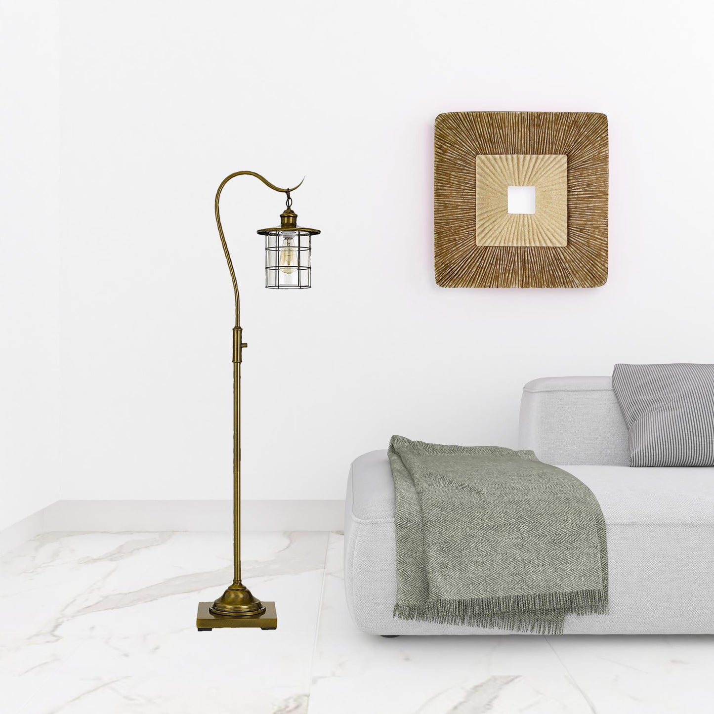 60" Brass Traditional Shaped Floor Lamp With Bronze Transparent Glass Drum Shade