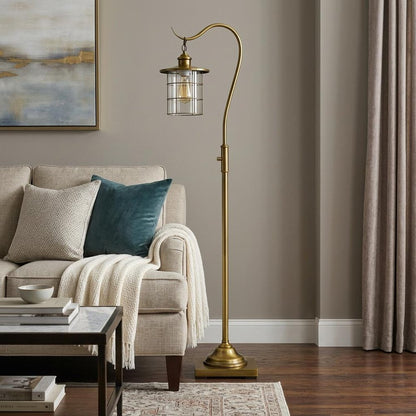 60" Brass Traditional Shaped Floor Lamp With Bronze Transparent Glass Drum Shade HomeRoots