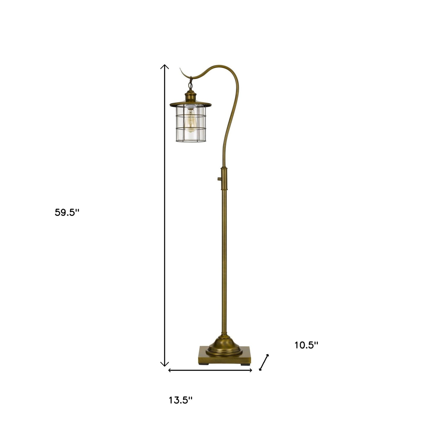 60" Brass Traditional Shaped Floor Lamp With Bronze Transparent Glass Drum Shade