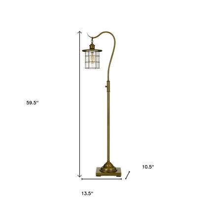 60" Brass Traditional Shaped Floor Lamp With Bronze Transparent Glass Drum Shade