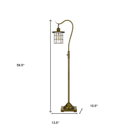 60" Brass Traditional Shaped Floor Lamp With Bronze Transparent Glass Drum Shade HomeRoots