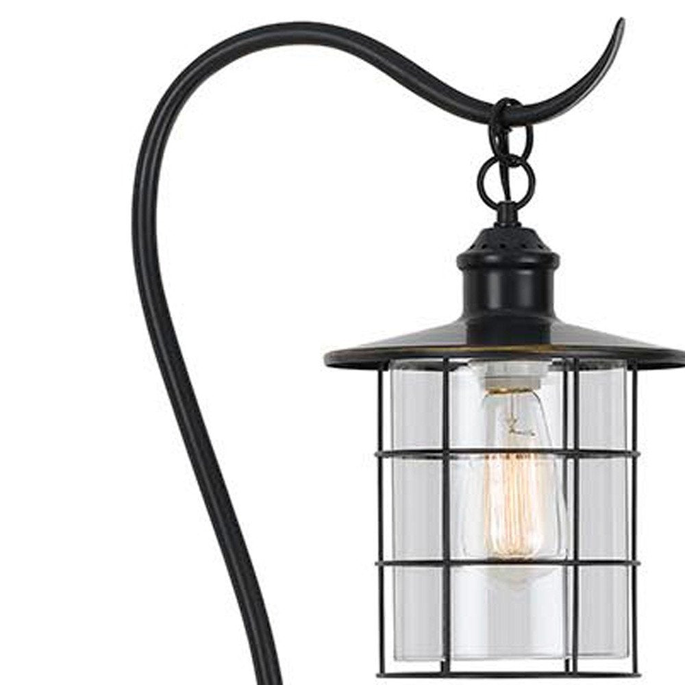 60" Antiqued Bronze Lantern Style Floor Lamp With Glass and Metal Shade HomeRoots