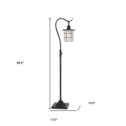 60" Antiqued Bronze Lantern Style Floor Lamp With Glass and Metal Shade HomeRoots