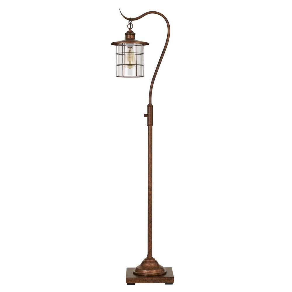 60" Rusted Traditional Shaped Floor Lamp With Rust Transparent Glass Drum Shade HomeRoots