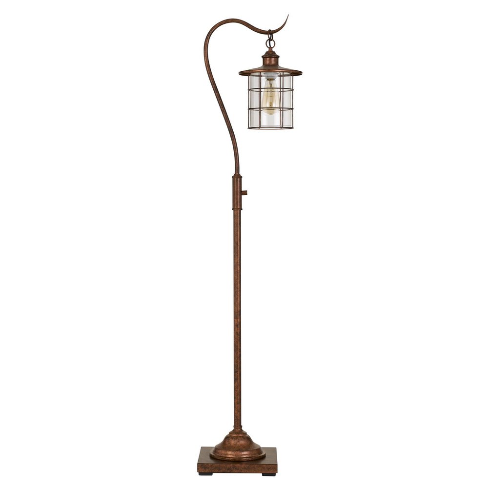 60" Rusted Traditional Shaped Floor Lamp With Rust Transparent Glass Drum Shade HomeRoots