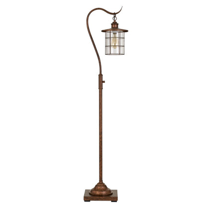 60" Rusted Traditional Shaped Floor Lamp With Rust Transparent Glass Drum Shade HomeRoots