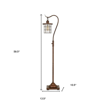 60" Rusted Traditional Shaped Floor Lamp With Rust Transparent Glass Drum Shade HomeRoots