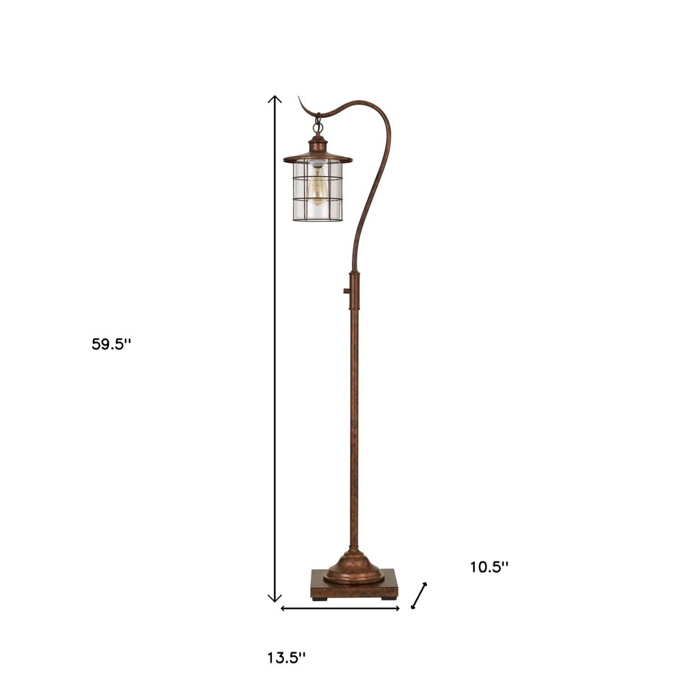 60" Rusted Traditional Shaped Floor Lamp With Rust Transparent Glass Drum Shade HomeRoots