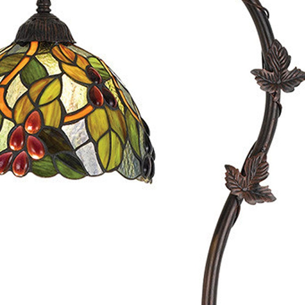 61" Bronze Floor Lamp With Green And Yellow Glass Dome Shade — view 2