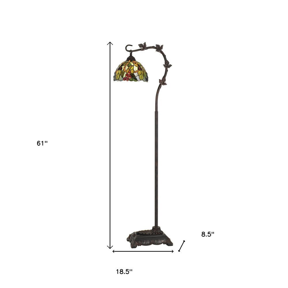 61" Bronze Floor Lamp With Green And Yellow Glass Dome Shade — view 5