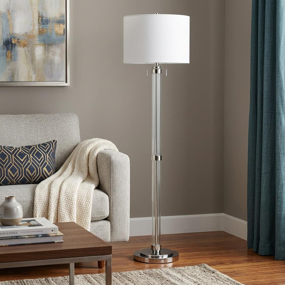 60" Chrome Two Light Traditional Shaped Floor Lamp With White Rectangular Shade HomeRoots